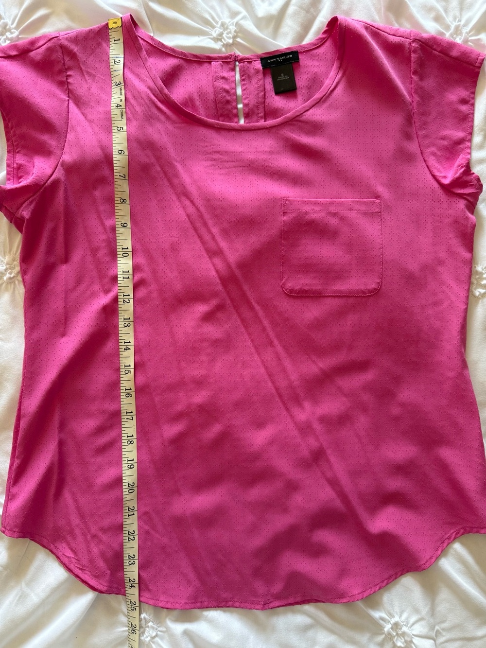 Women Ann Taylor Hot Pink Short Sleeve Pocket Blouse